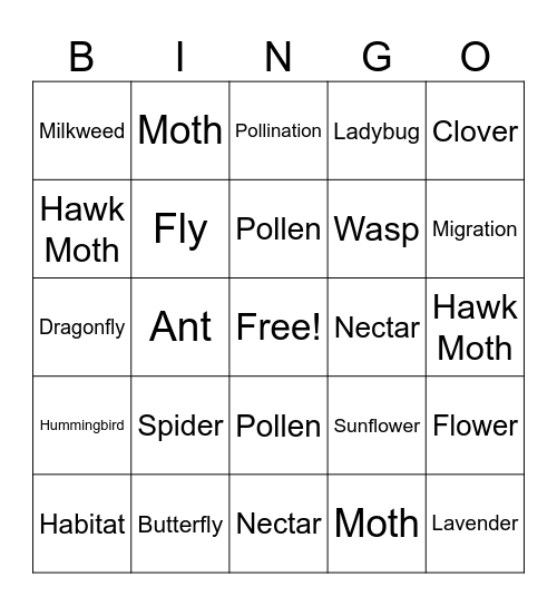 Pollinator Bingo Card