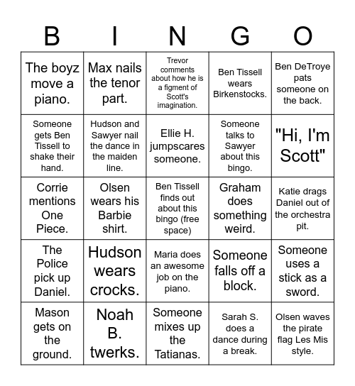 Pirates of Penzance Bingo Card