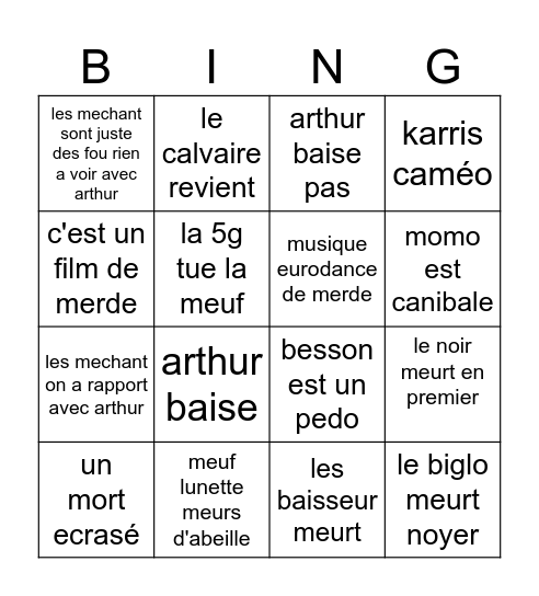 arthur Bingo Card