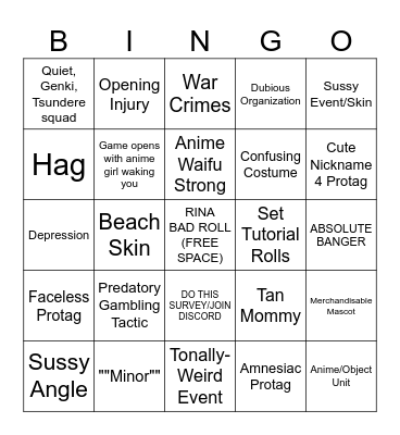 Augacha bingo Card