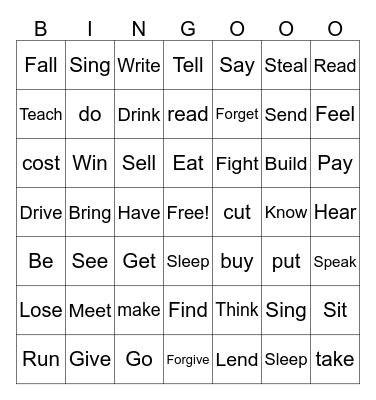Irregular Verbs Bingo Card