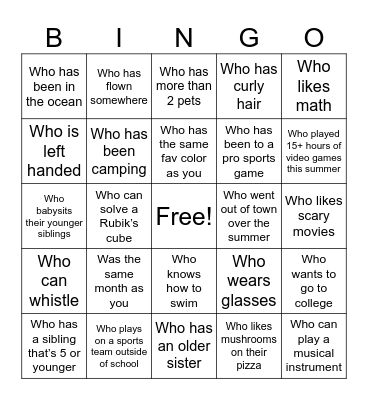 Human Bingo Card