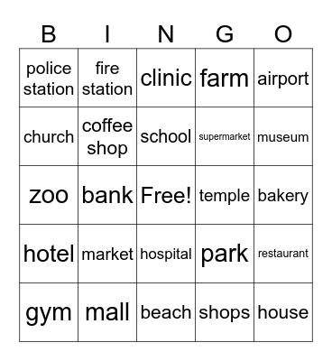 Community Places Bingo Card