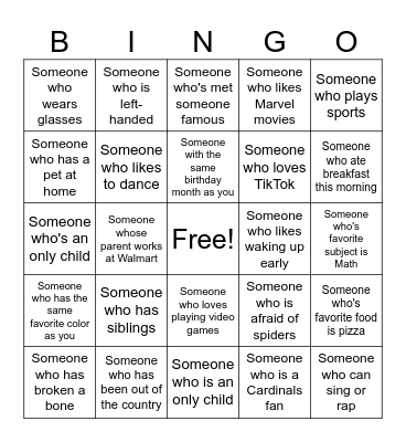 Human Bingo Card