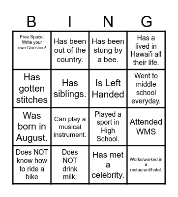 WMS Human BING Bingo Card