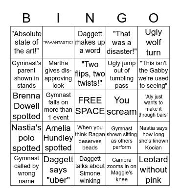 Olympic Trials Bingo Card