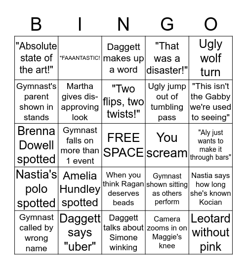 Olympic Trials Bingo Card