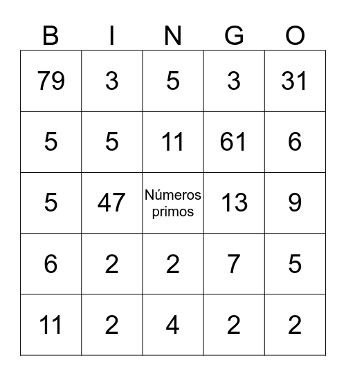 Números primos Bingo Card