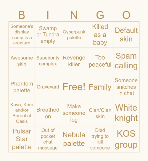 CoS Bingo Card