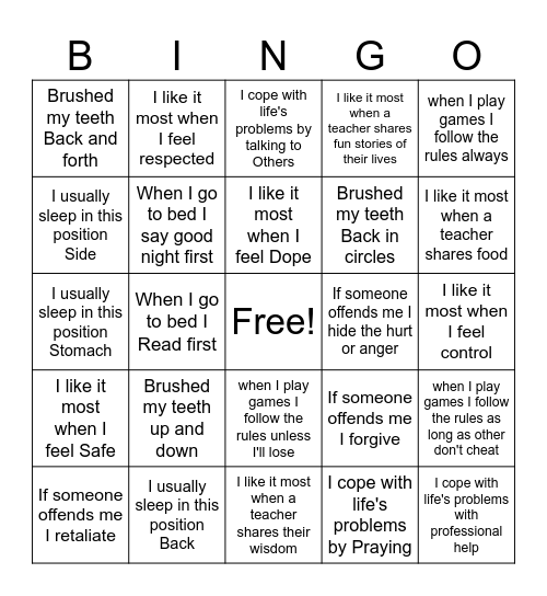 What do you do Bingo Card