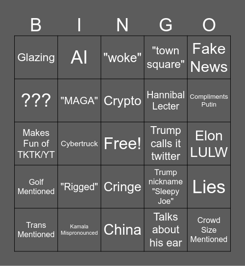 Trump elon Bingo Card