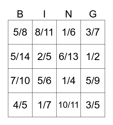 Simplifying Fractions - Pre-Algebra Bingo Card