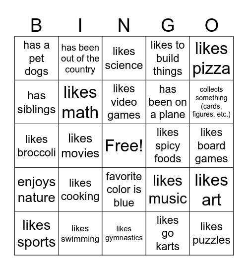 Friendship Bingo Card