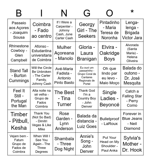 Mash-Up Music Bingo #2 Bingo Card