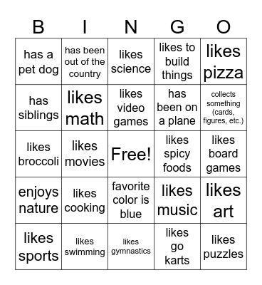 Friendship Bingo Card