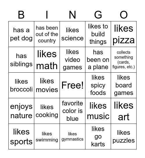 Friendship Bingo Card