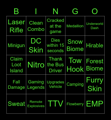 Fortnite Bingo Card