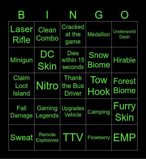 Fortnite Bingo Card