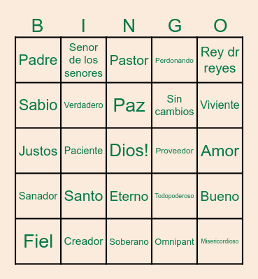 Quien es el Senor? Bingo Card