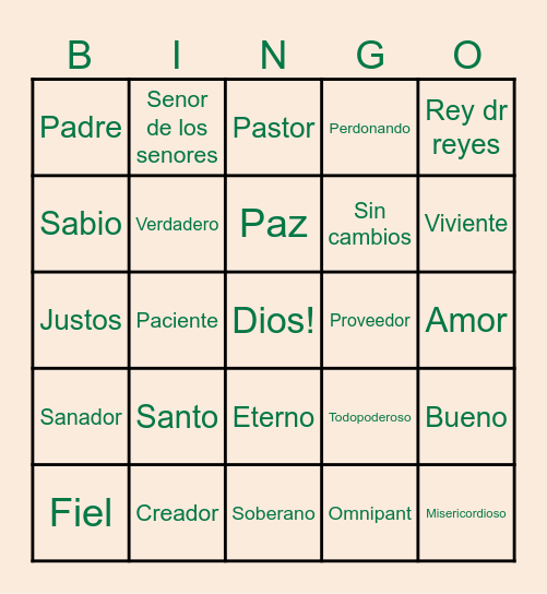 Quien es el Senor? Bingo Card