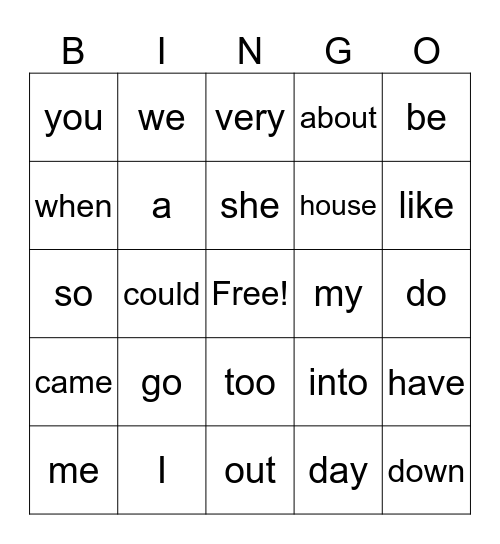 HFW Bingo Card