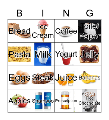 Grocery Item Bingo Card