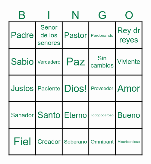 Quien es el Senor? Bingo Card