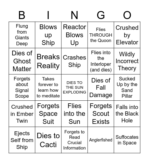 Outer Wilds Bingo Card