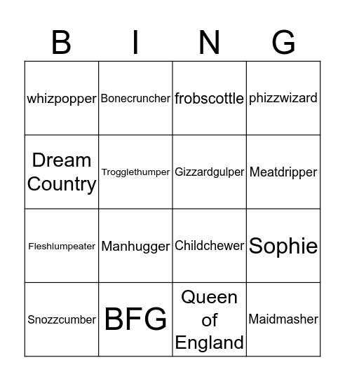 BFG  Bingo Card