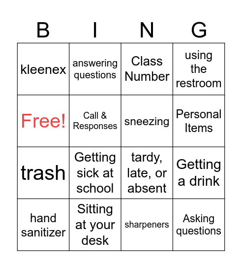 The Basic Procedures Bingo Card