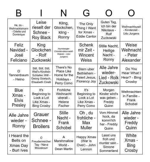German Xmas Music Bingo Card