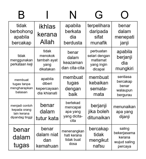 BERSIKAP BENAR MENJAUHKAN KEMUNAFIKAN Bingo Card