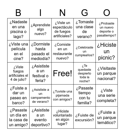 Mi Descanso de Verano Bingo Card