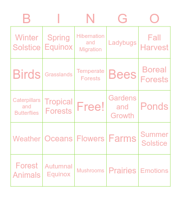 Activity Bingo Card