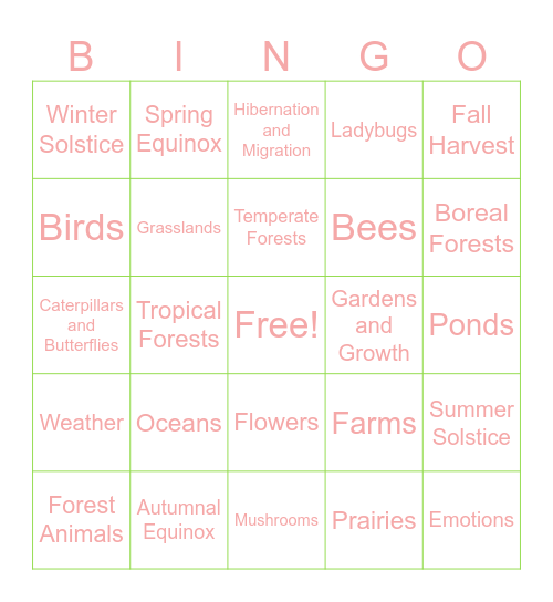 Activity Bingo Card