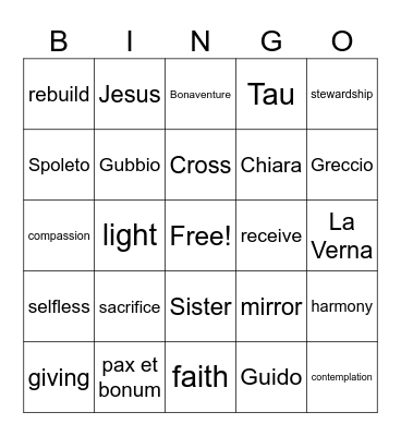 Franciscan Bingo! Bingo Card