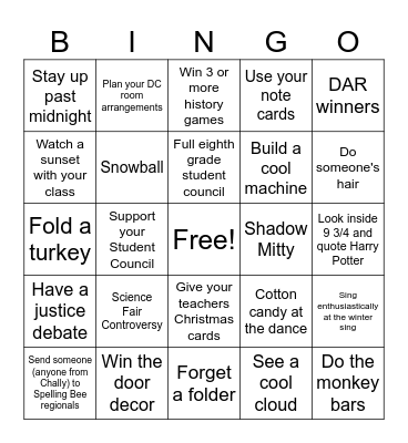 Challenger 1st Semester Bingo Card