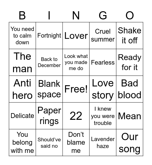 Untitled Bingo Card