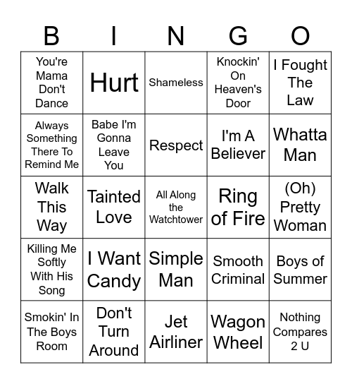 Unrefined Brewing - Cover Songs Bingo Card