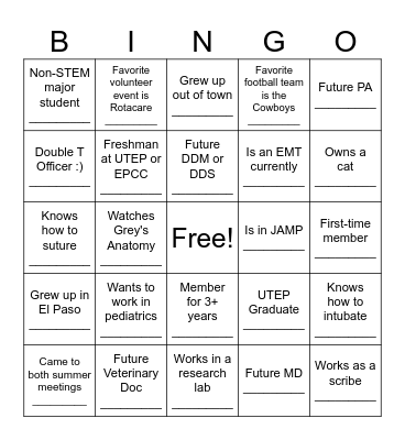 Untitled Bingo Card