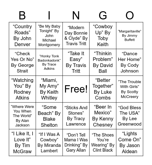 COUNTRY MUSICAL BINGO #2 Bingo Card