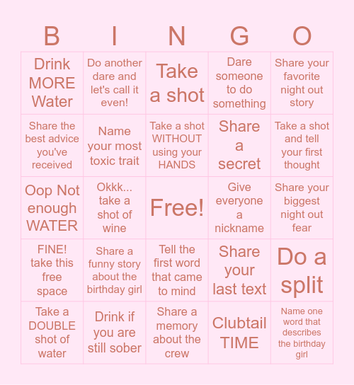 29ite will be THE night - Nicole's 29th Bingo Card