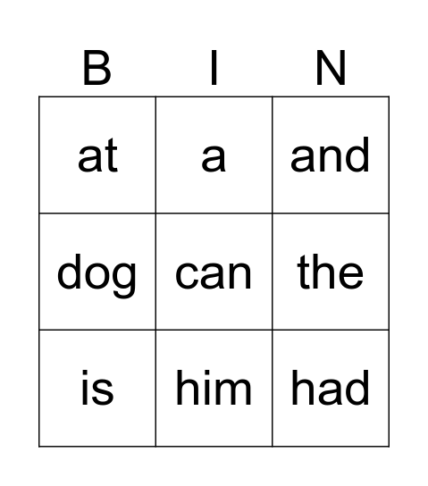 Yellow and Orange Sight Words Bingo Card