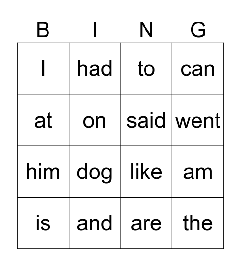 Yellow and Orange Sight Words Bingo Card