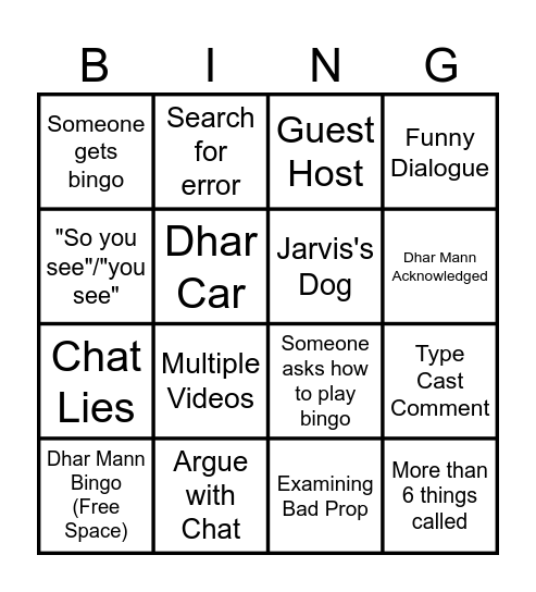 Jarvis Johnson Dhar Mann Bingo Card