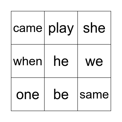 Blue Sight Words Bingo Card
