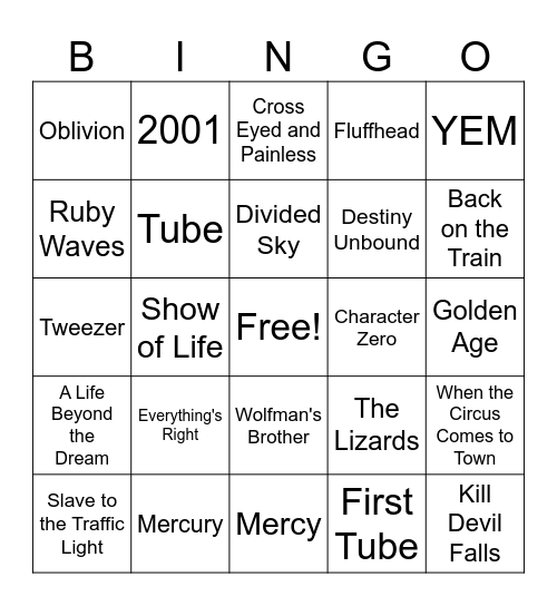 Josh's Phestival Bingo Card