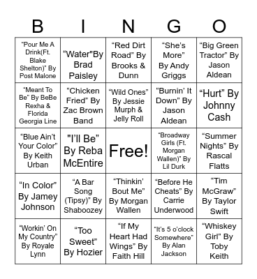 COUNTRY MUSICAL BINGO #3 Bingo Card
