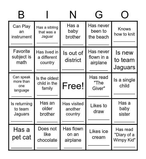 Jaguars Reading          Name: Bingo Card