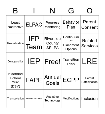 Paraeducator Bootcamp Bingo Card